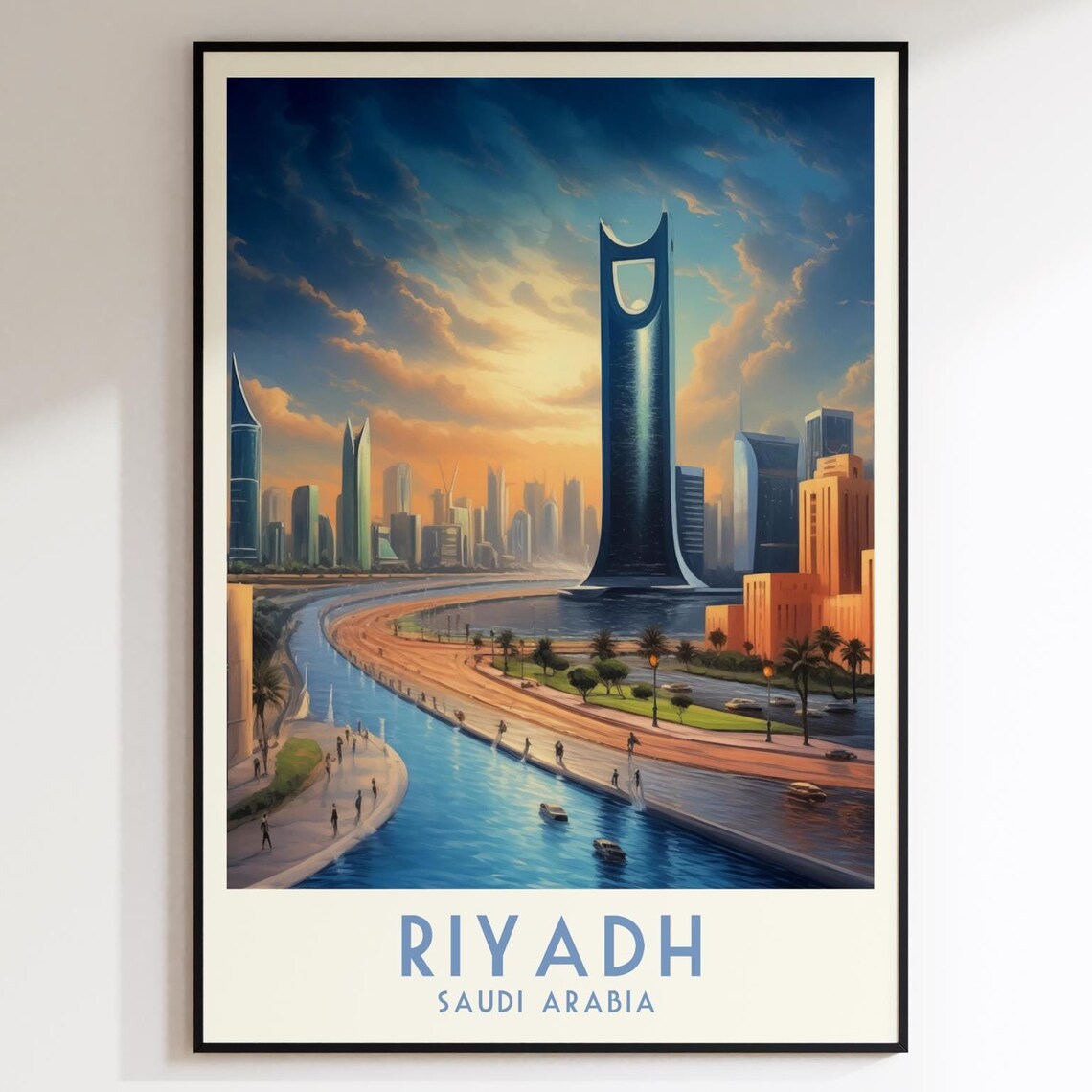 Riyadh Saudi Arabia Modern Skyline Golden Sunset City Travel Poster