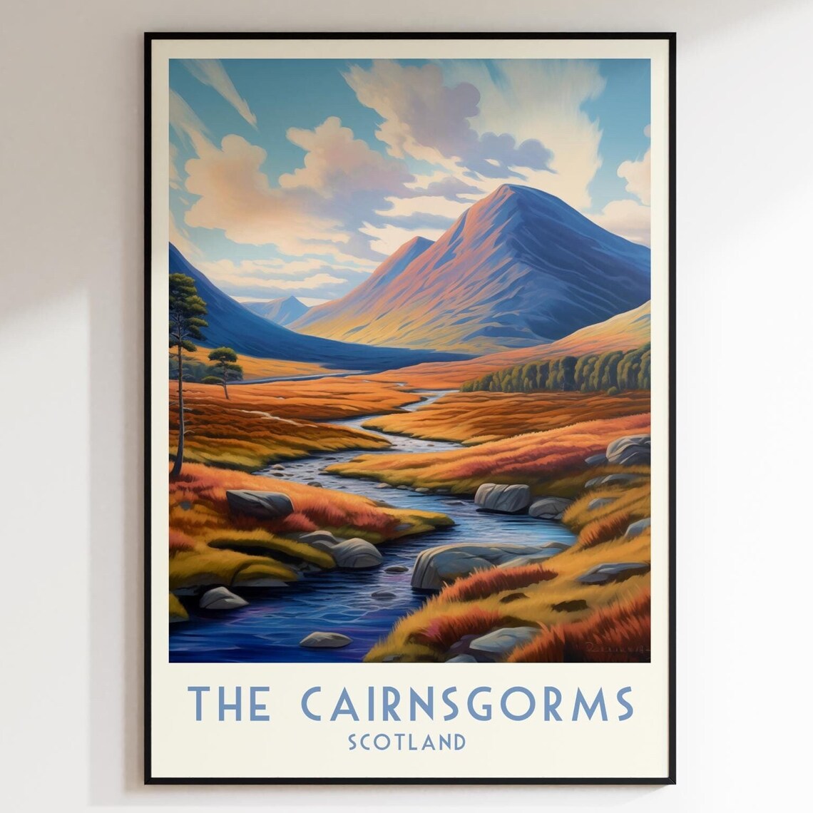The Cairngorms Autumn Mountain Stream Scotland Travel Poster
