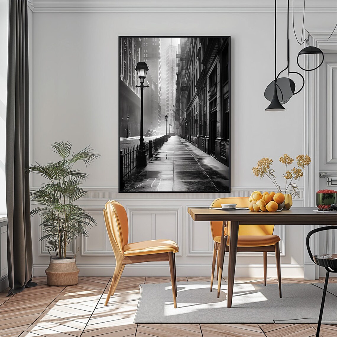 Black And White Vintage 1920s City Sidewalk Art Print - Image 2
