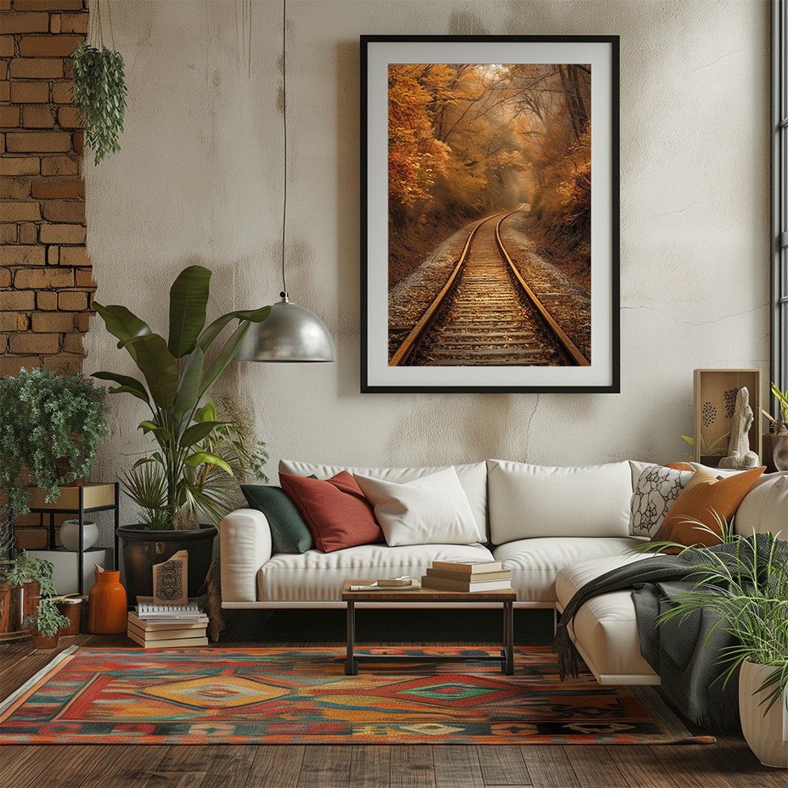 Autumn Railway Tracks Winding Through Golden Fall Forest Poster - Image 2