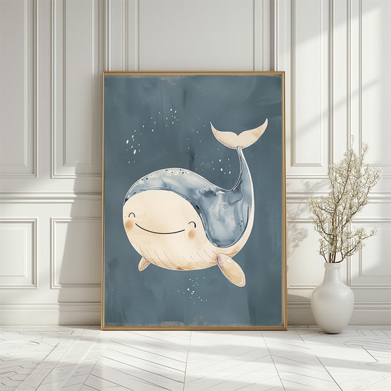 Smiling Baby Shark Nursery Print Adorable Animal Illustration Poster Neutral Baby Room Decor Nautical Nursery Poster