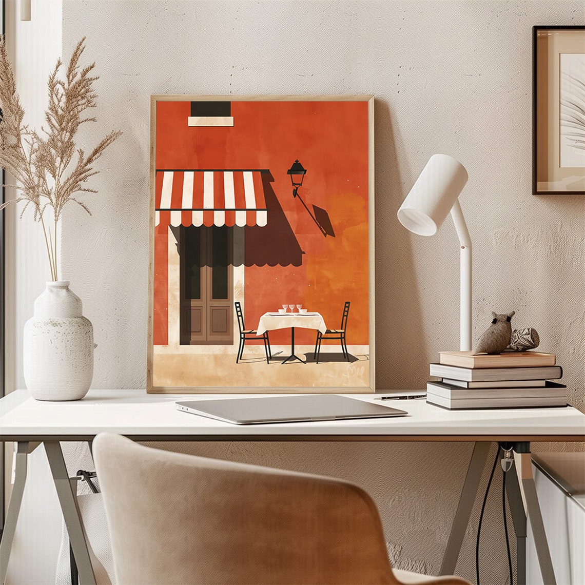 Minimalist Orange Street Cafe Awning Modern Home Decor Wall Art