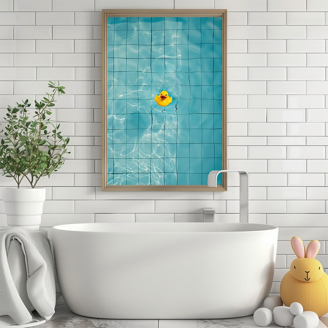 Yellow Rubber Duck in Swimming Pool, Poster - Image 3