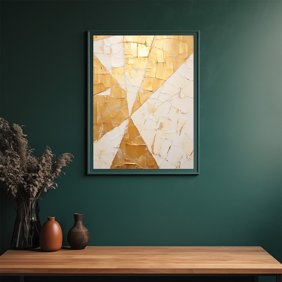 Gold And White Cracked Texture Abstract Painting Modern Art Poster - Image 3