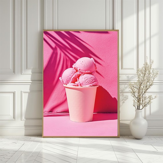 Pink Gelato Ice Cream Cup Monochrome Summer Wall Decor Poster