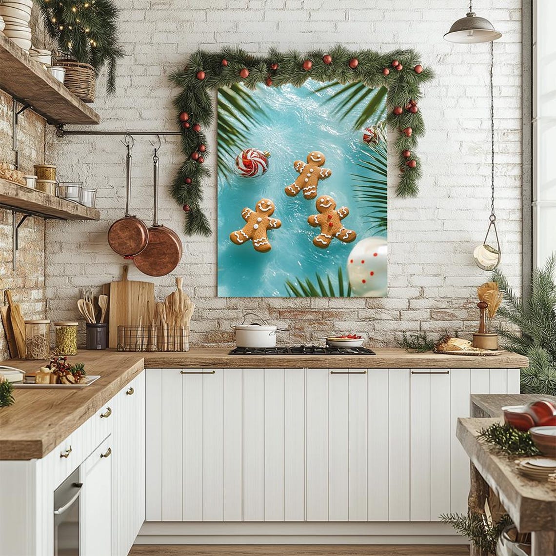 Tropical Christmas Gingerbread Men Floating In A Pool Party Poster - Image 2