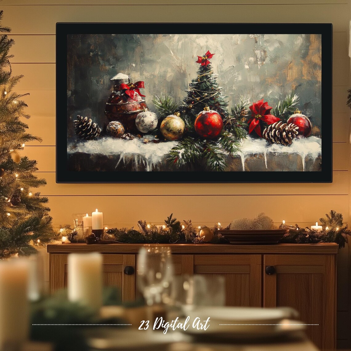 Frame Tv Art Beautiful Christmas Decoration Tv Screensaver Rustic Holiday Holly Xmas Tv Art Neutral Farmhouse Winter Art 154 - Image 5