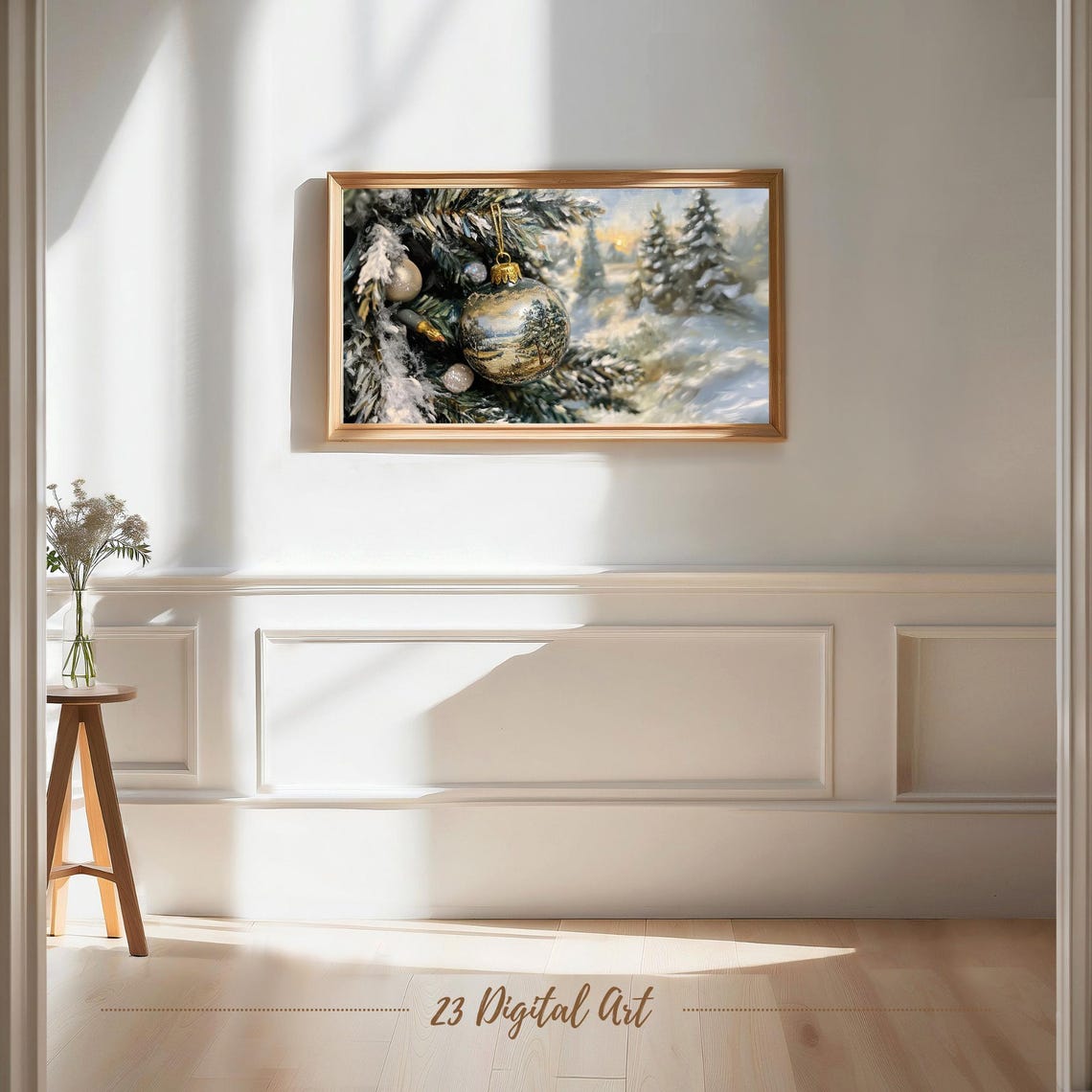 Frame Tv Art Christmas White Ornaments Tv Screensaver Rustic Vintage Holiday Holly Xmas Tv Screensaver Neutral Farmhouse Winter Art 153 - Image 7