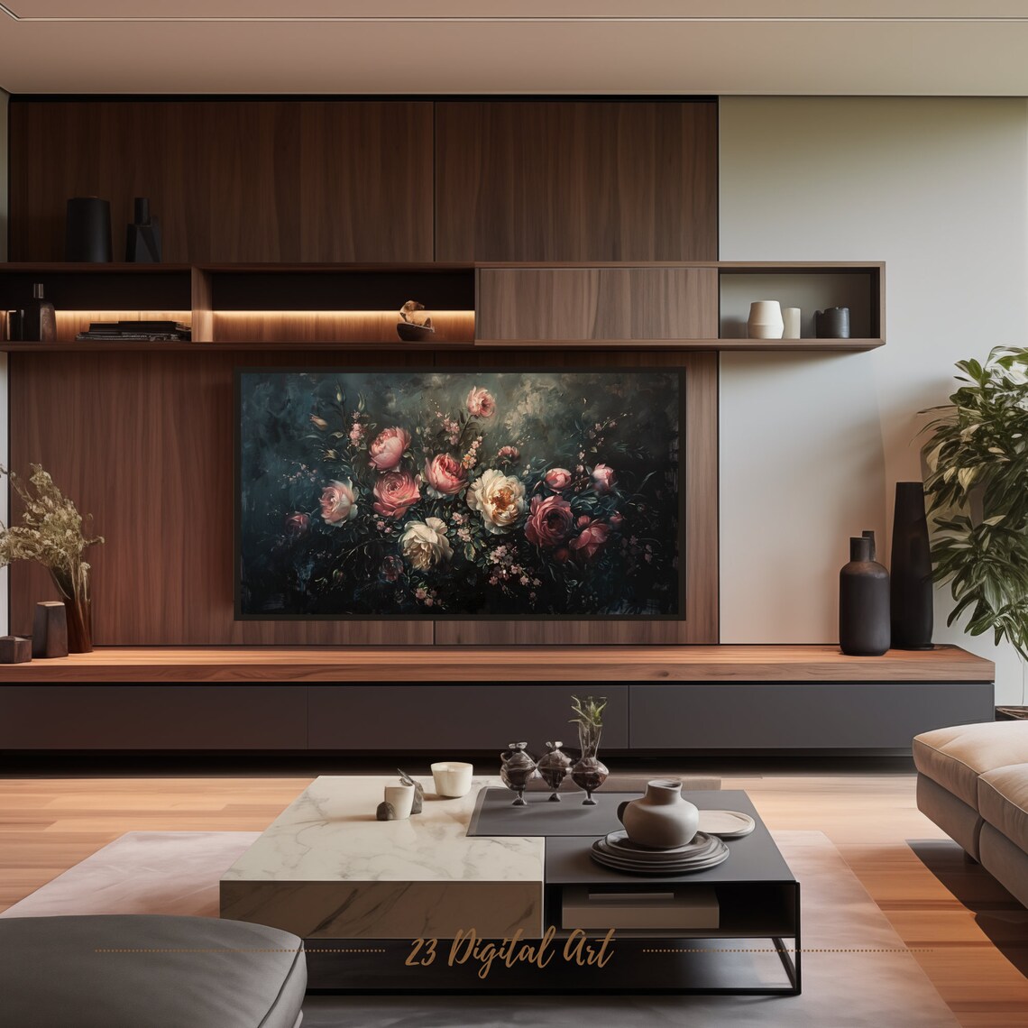Blush Pink Roses Dark Moody Vintage Floral Still Life Frame TV Poster - Image 6