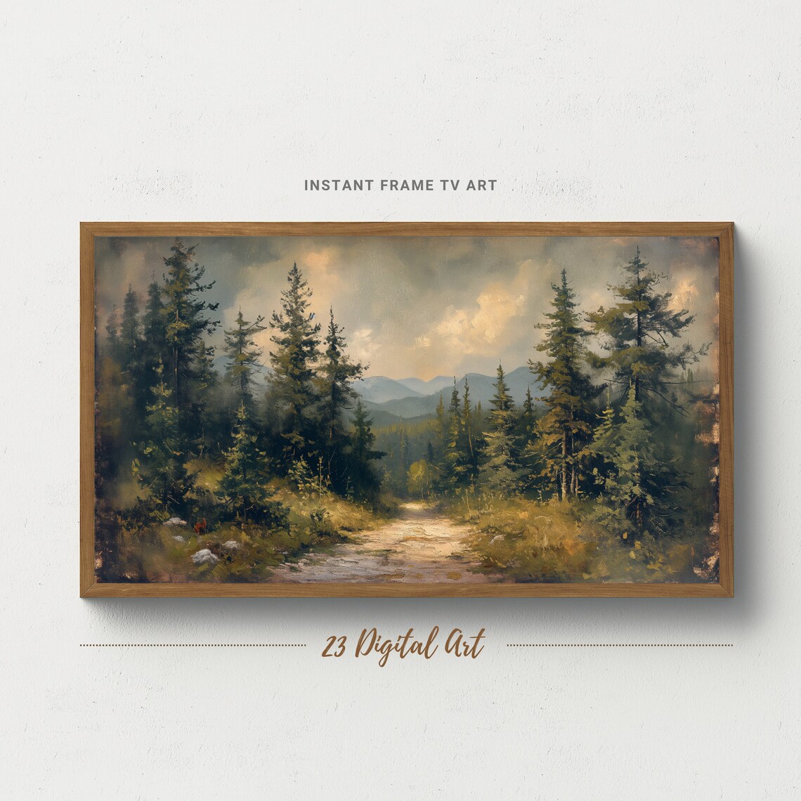 Evergreen Forest Path Mountain View Vintage Oil Painting Art Poster