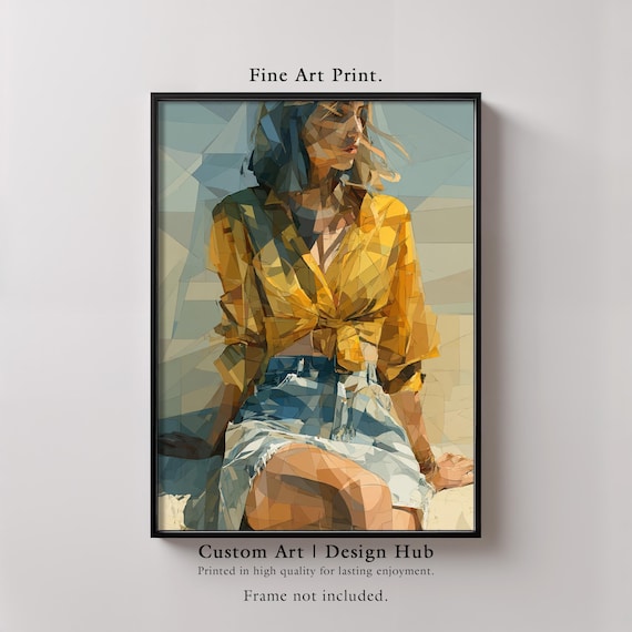 Geometric Woman Portrait Polygonal Abstract Yellow Shirt Print