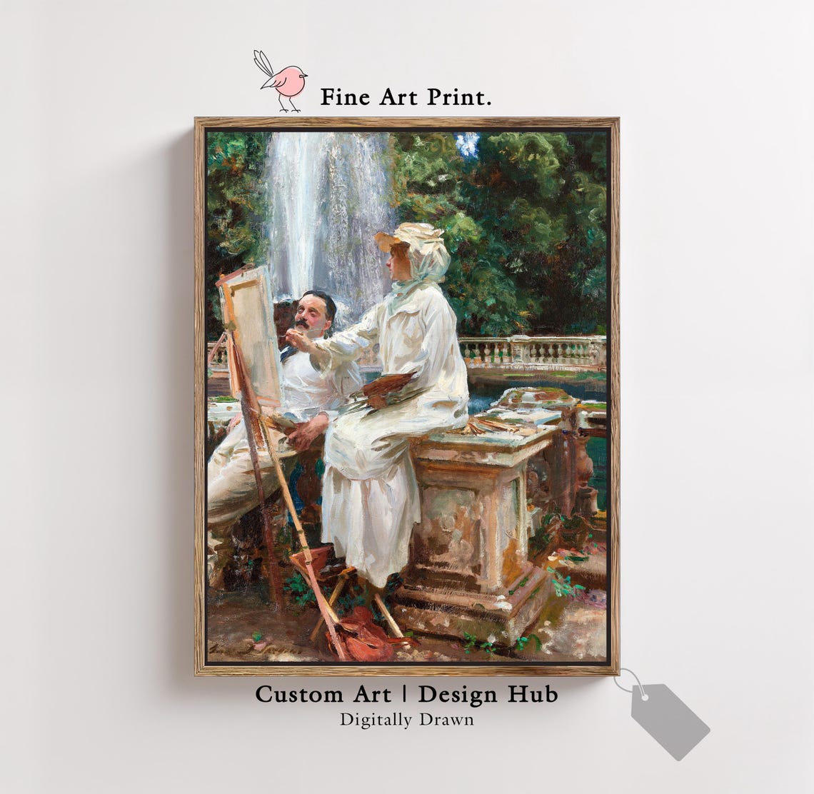 Two Painters at Easel by Fountain Impressionist Garden Art Print