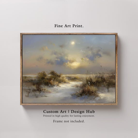 Sunset Desert Landscape Art Print Golden Sand Dunes Painting