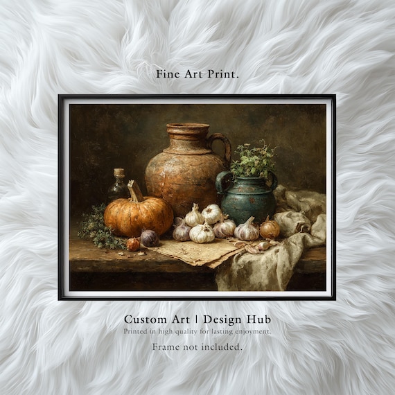 Vintage Pumpkin Still Life Art Print Rustic Farmhouse Kitchen Decor