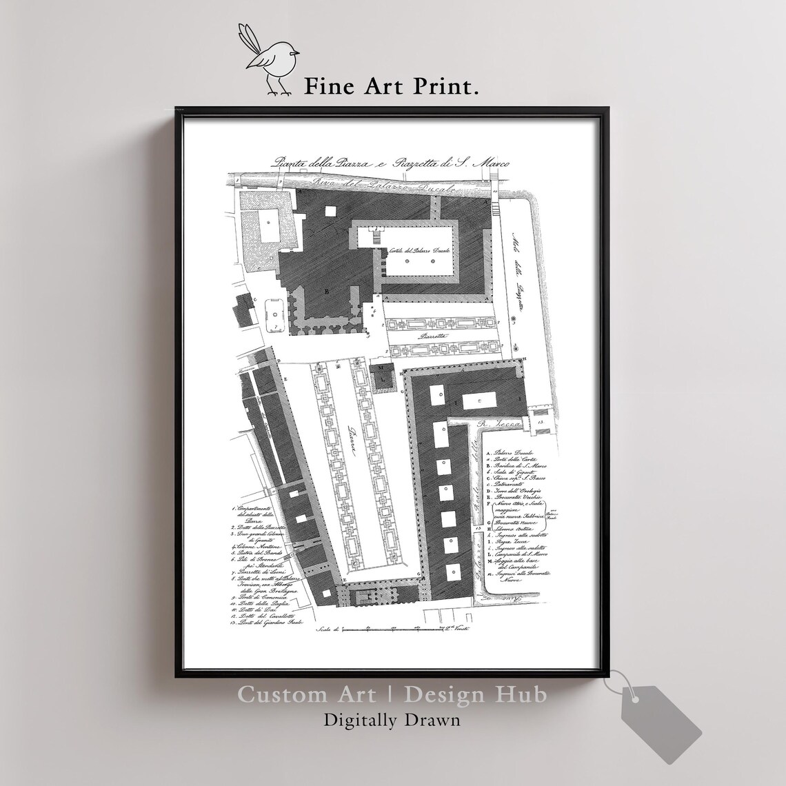 Saint Marks Square Venice Vintage Architectural Plan Engraving Art Print