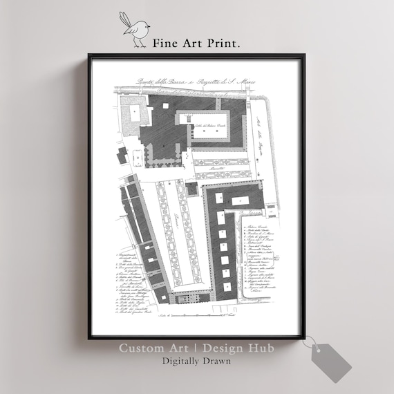 Saint Marks Square Venice Vintage Architectural Plan Engraving Art Print