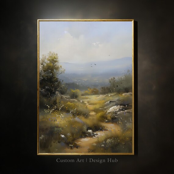 Sunlit Golden Meadow Path Pastoral Landscape Peaceful Nature Poster
