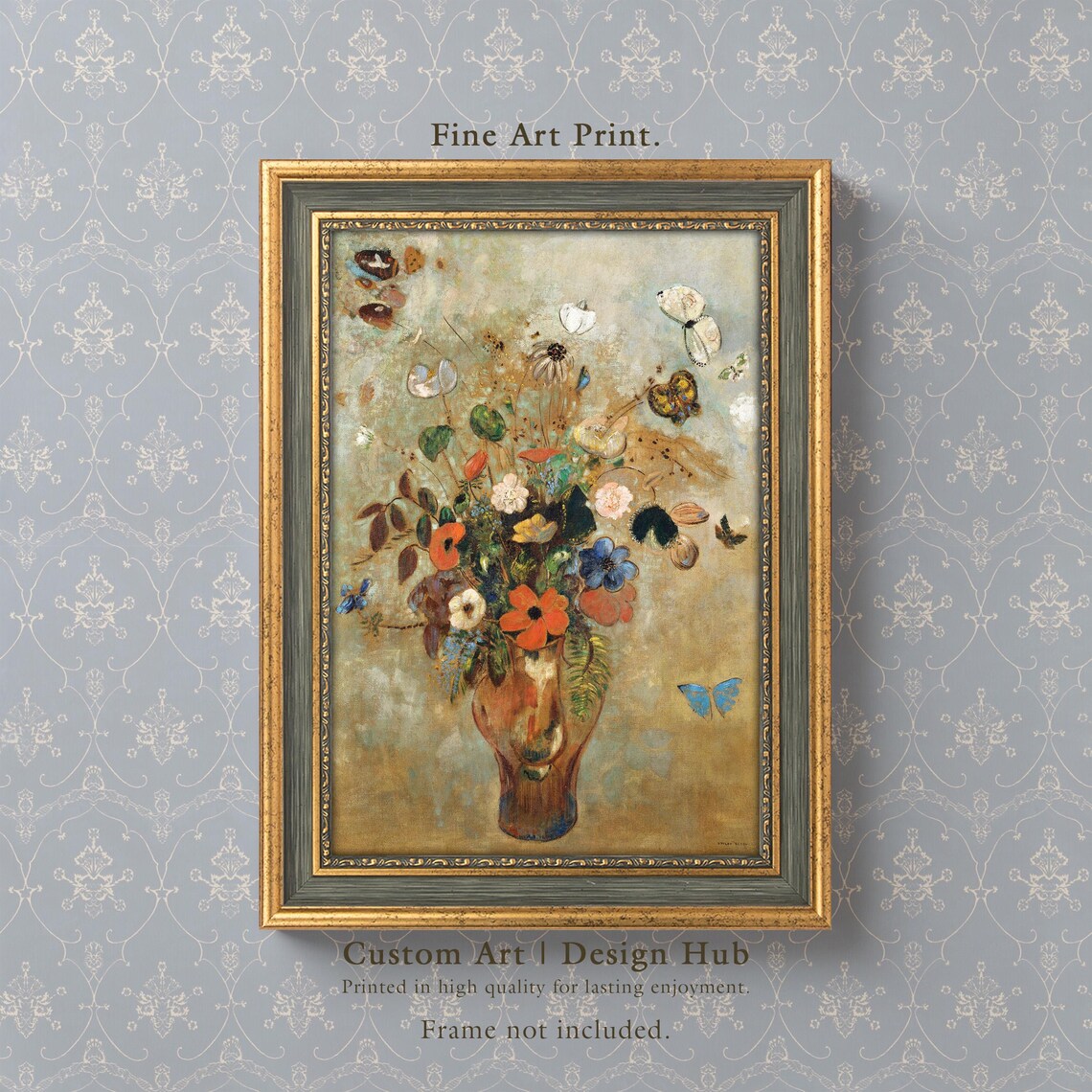 Vintage Floral Bouquet Butterflies Painting Soft Impressionist Classic Poster