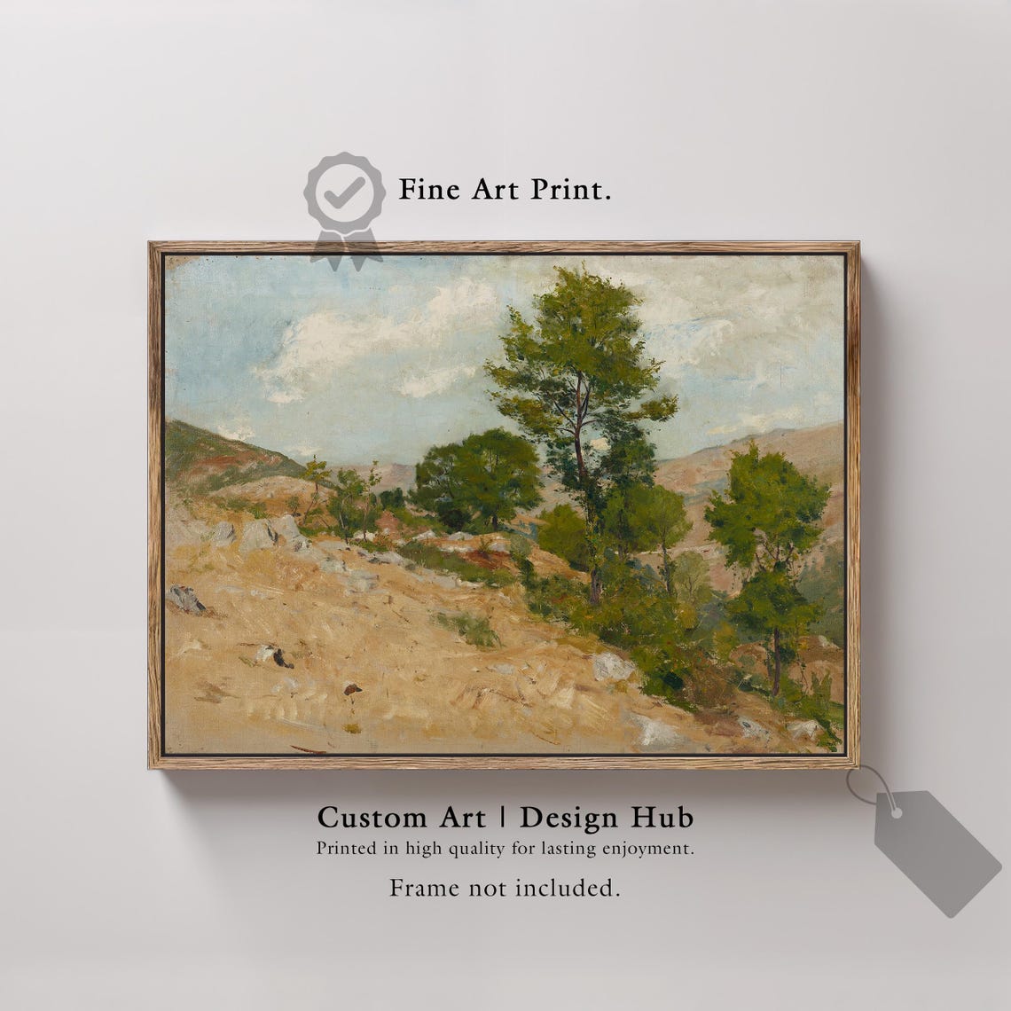 Rocky Hillside Trees Vintage Mountain Landscape Painting Poster