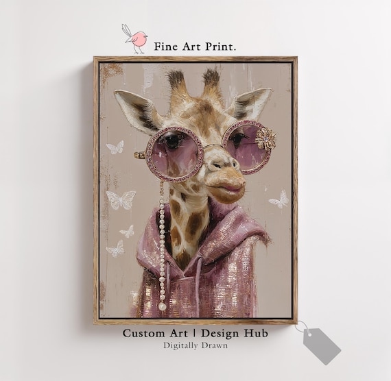 Funny Giraffe Wall Art Print Animal In Sunglasses Quirky Fashion Poster Modern Boho Decor