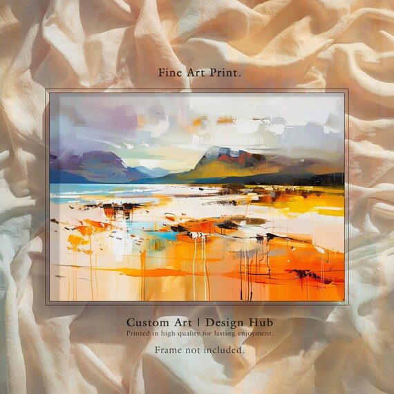 Golden Orange Coastal Abstract Modern Impressionist Seascape Art Poster