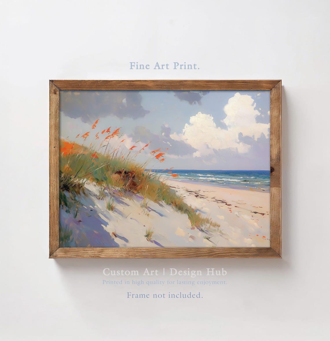 Sunlit Beach Dunes Grasses Ocean Waves Oil Painting Wall Art
