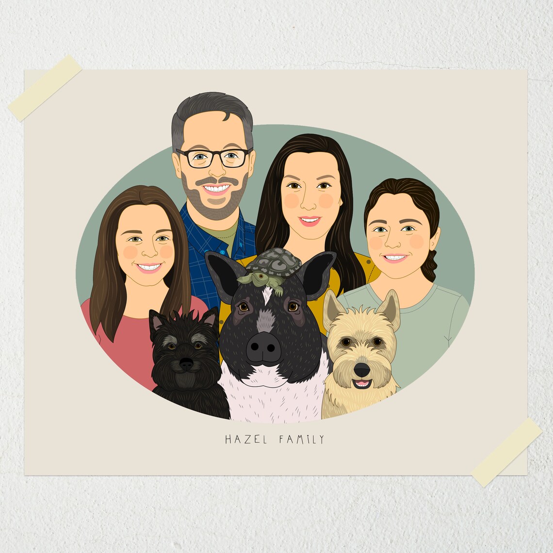 Custom Family Portrait With Pets, Personalized Art Print - Image 2