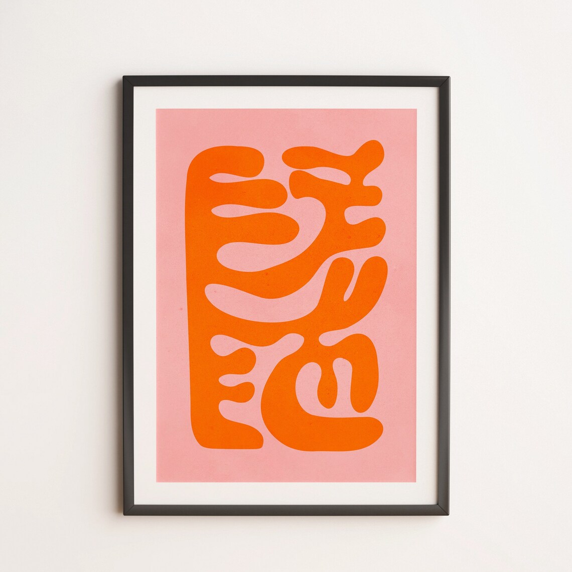 Burnt Orange Abstract Paper Cutout on Soft Pink Modern Art Print