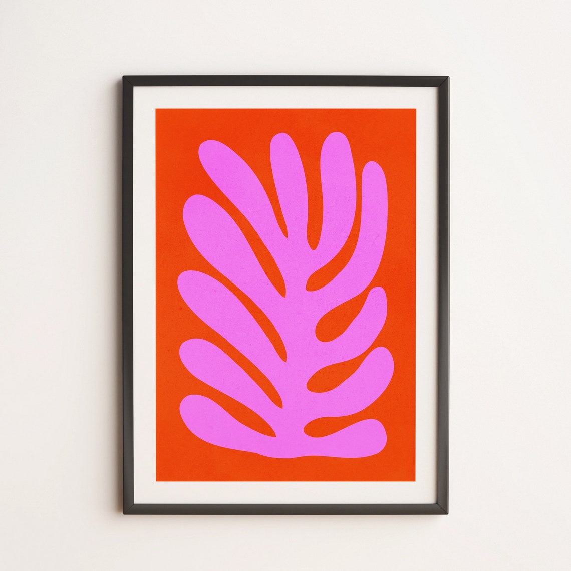 Pink Leaf Abstract Paper Cutout on Burnt Orange Modern Art Print
