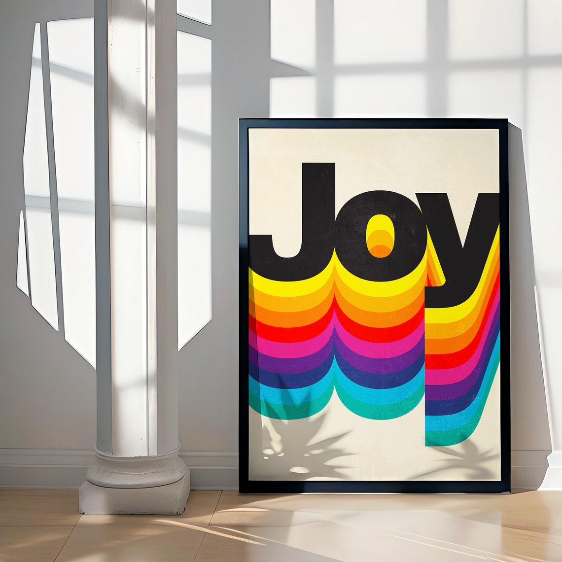 Joy Retro Typography Rainbow Stripe Seventies Word Art Poster - Image 2