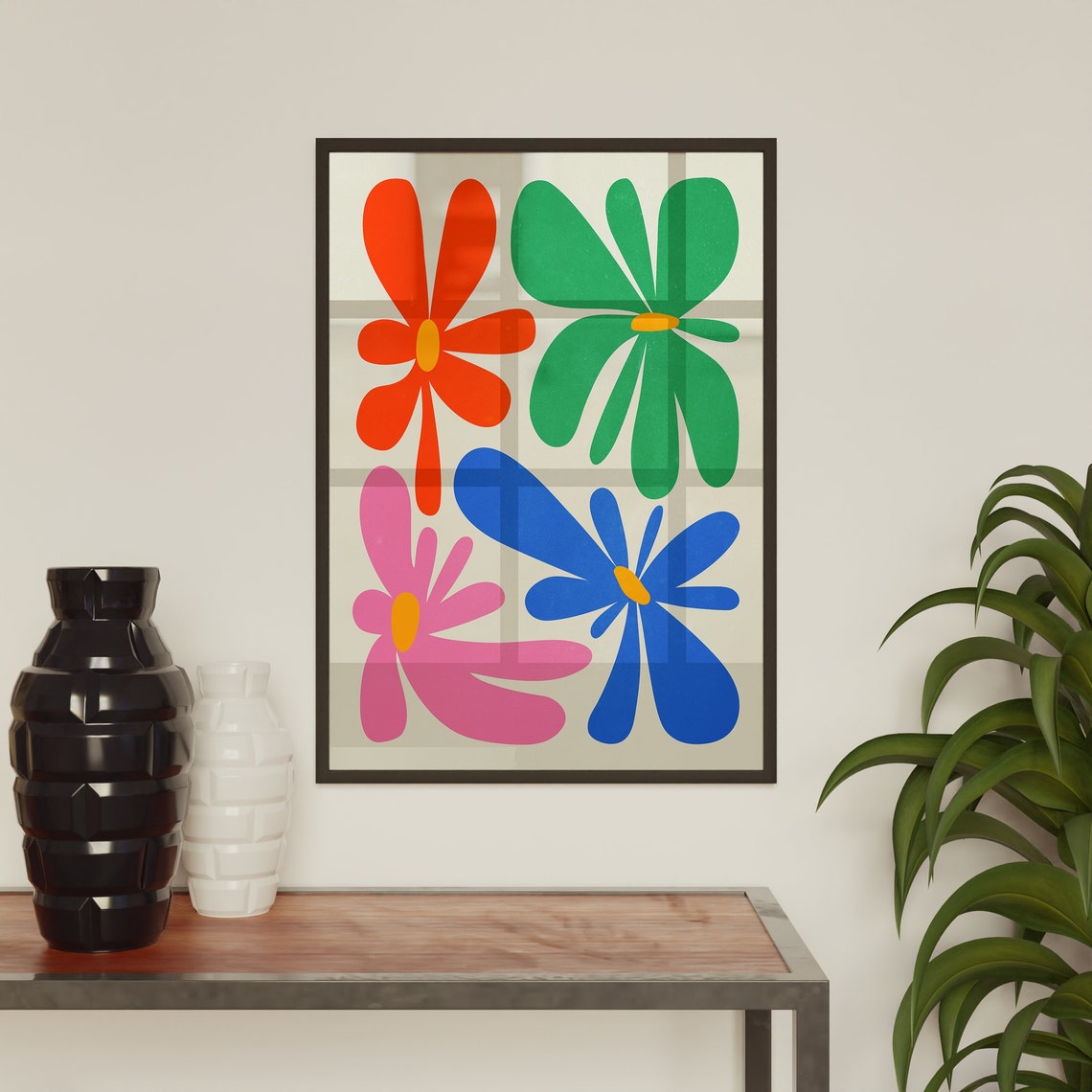 Bold Four Flower Abstract Botanical Modern Colorful Art Print - Image 2