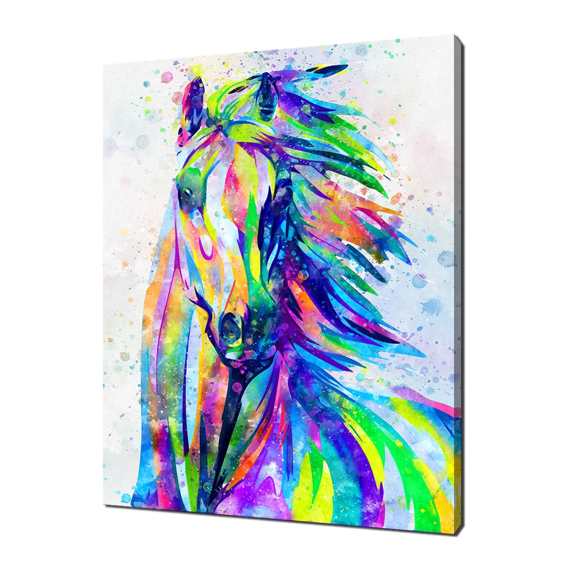 Rainbow Horse Head Portrait Watercolour Colourful Equine Poster