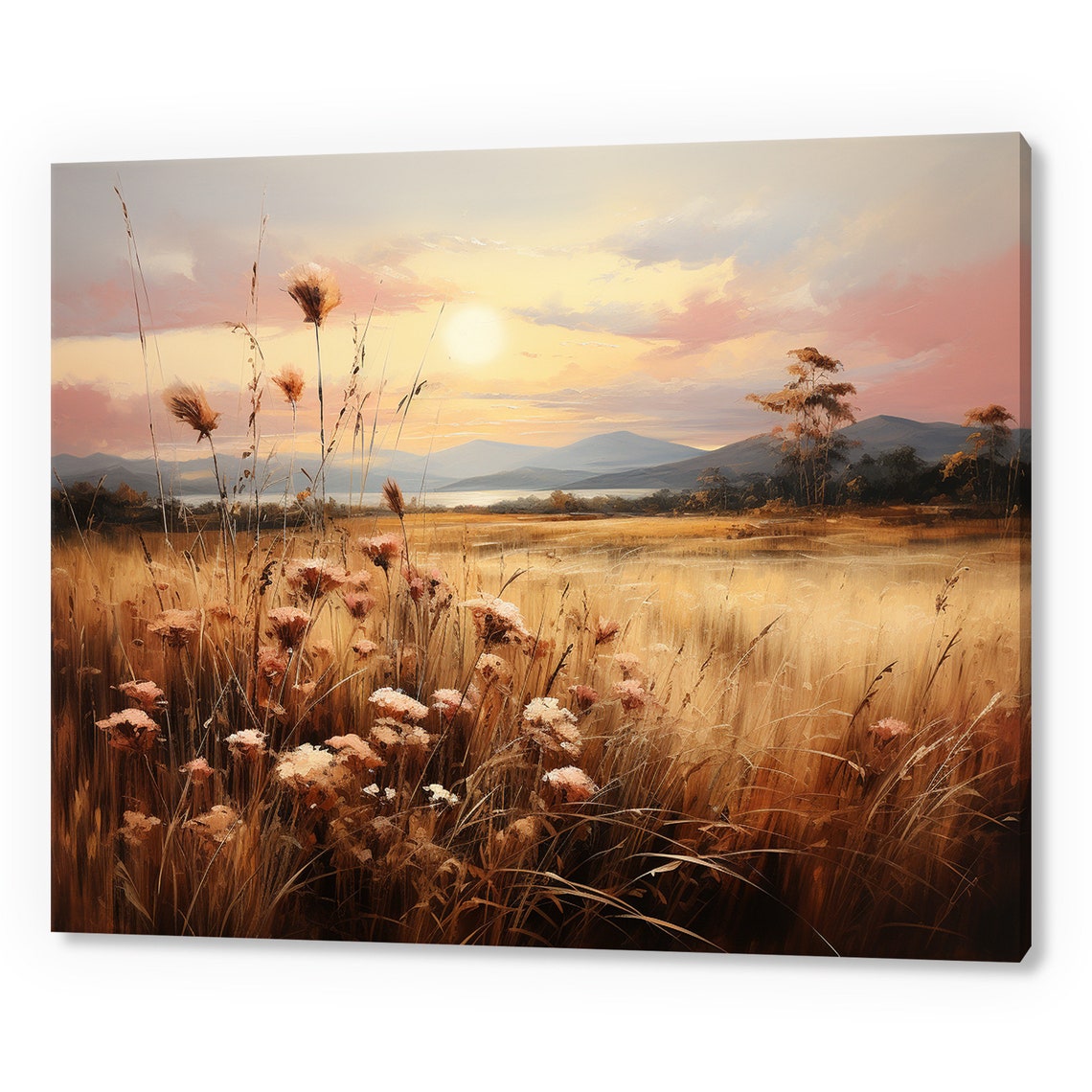 Vintage Country Flowers Meadow Landscape Antique Countryside Print Moody Painting Print Living Room Wall Art Farmhouse Decor Art