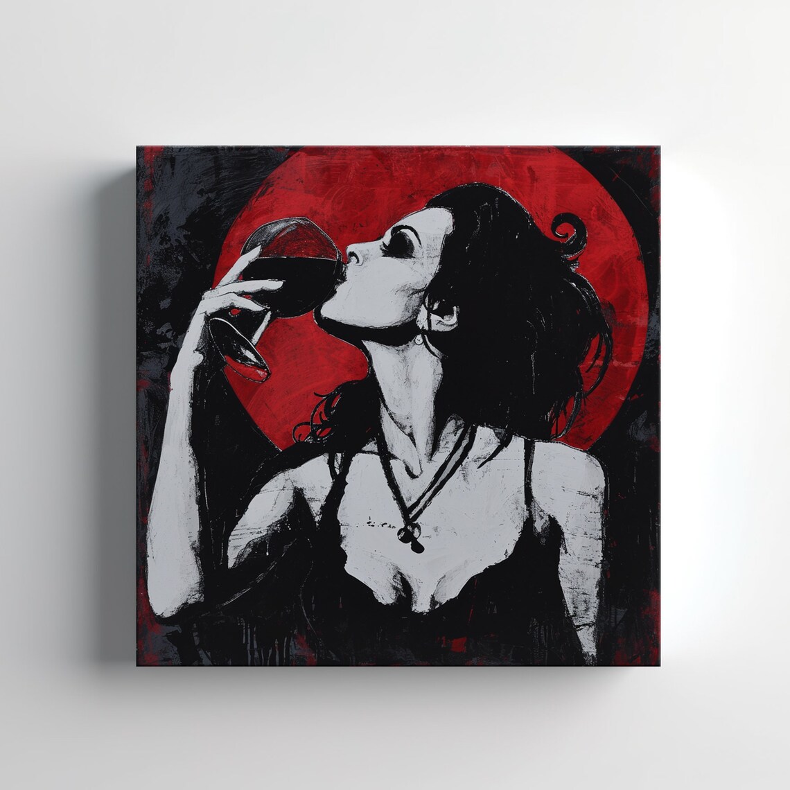 Woman Drinking Wine Red Moon Pop Art Stylish Modern Wall Poster - Image 2