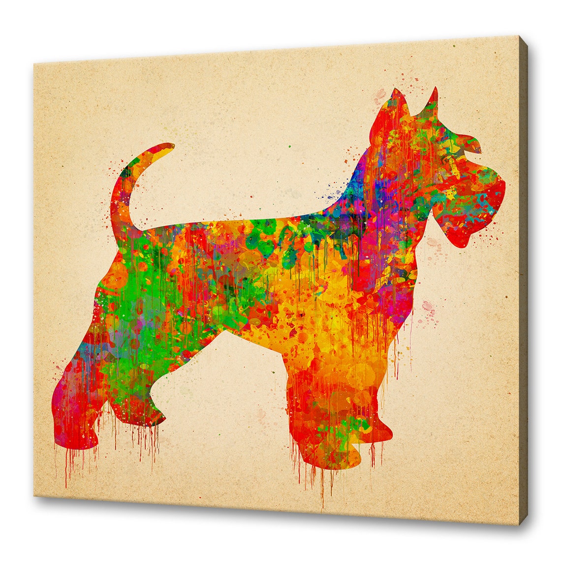 Schnauzer Silhouette Rainbow Watercolor Dog Profile Art Print
