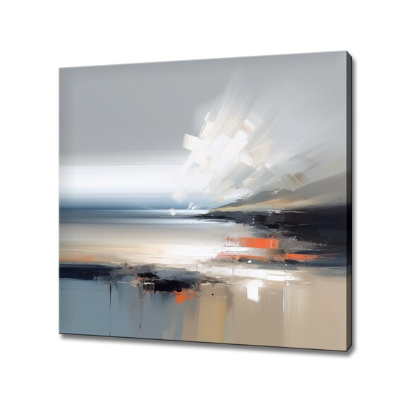 Abstract Grey Coastal Seascape With Burnt Orange Accent Minimalist Poster