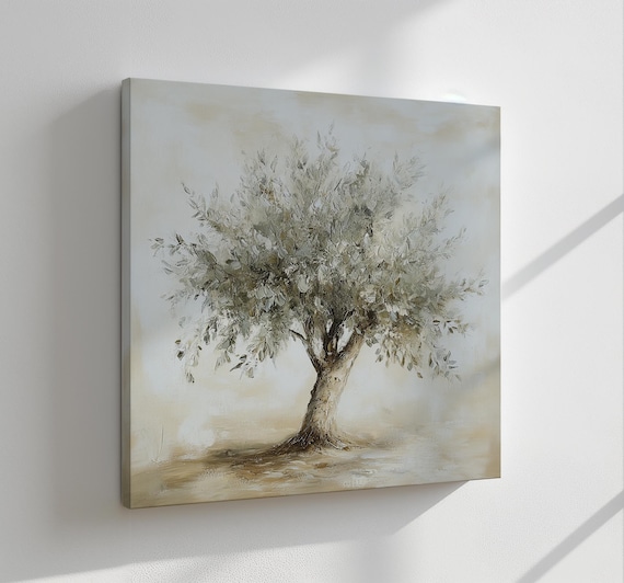Sage Green Olive Tree Muted Vintage Oil Painting Style Print Vintage Landscape Art Large Wall Art Print Nature Wall Hanging