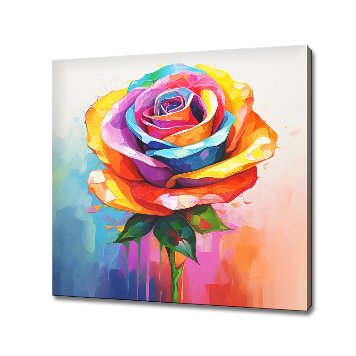 Rainbow Rose Flower Multicolor Petals White Modern Pop Art Wall Poster