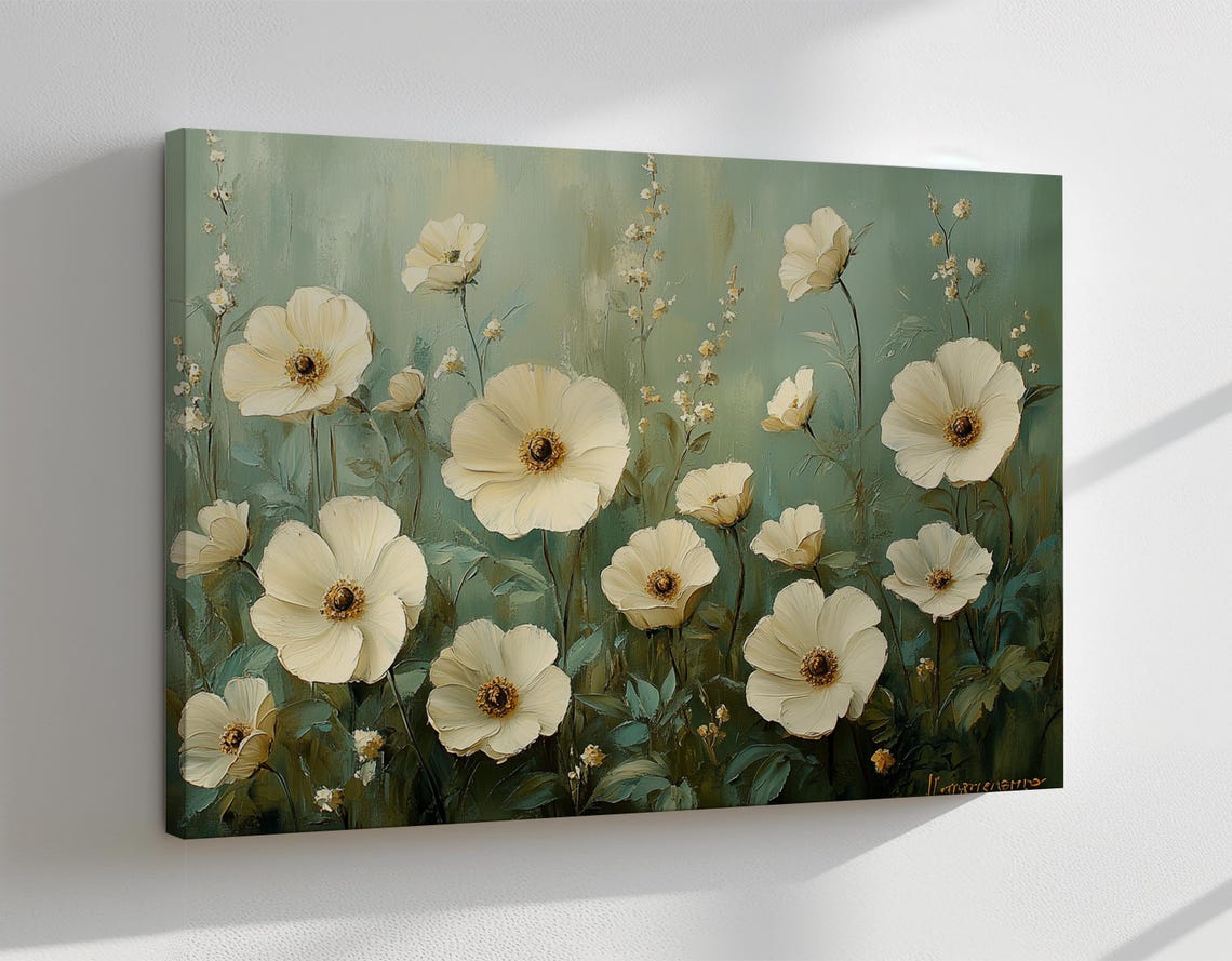 Beautiful White Anemone Flowers Vintage Painting Print Nature Floral Art Print Living Room Botanical Wall Art Farmhouse Decor Art - Image 4