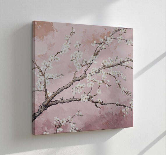 Beautiful Almond Blossom Tree Pink Vintage Oil Painting Van Gogh Style Print Wall Hanging Living Room Decor Modern Design Floral Art