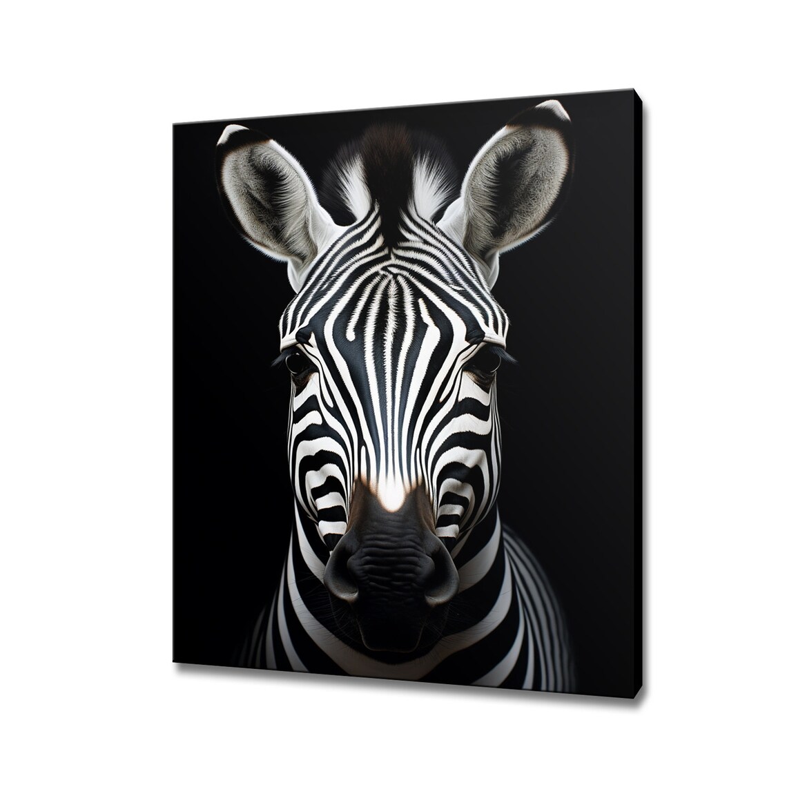 Black And White Zebra Face Portrait Dramatic Black Background Wildlife Poster