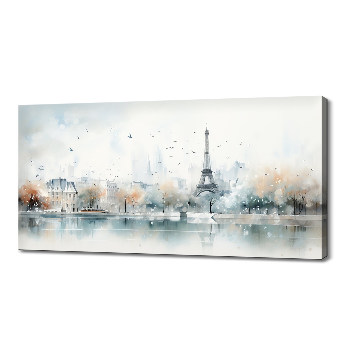 Winter In Paris Watercolor Art Print, City Skyline