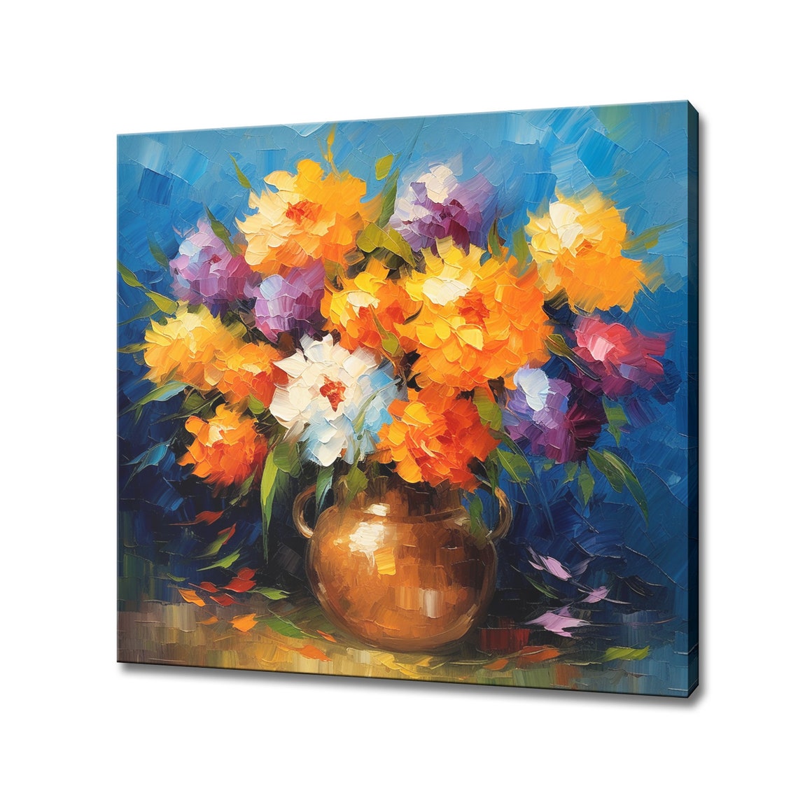Bouquet Of Colourful Flowers Oil Painting Style Print Art Wall Hanging Living Room Decor Modern Design Floral Wall Art Print