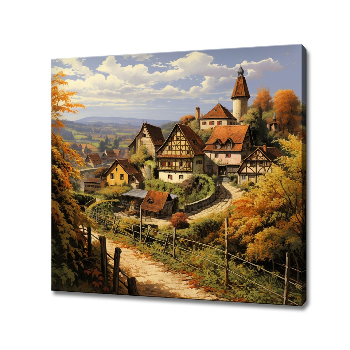 Country Village In Germany Art Print German Countryside Wall Hanging Picture Vintage Cottage Print Landscape Farmhouse Decor