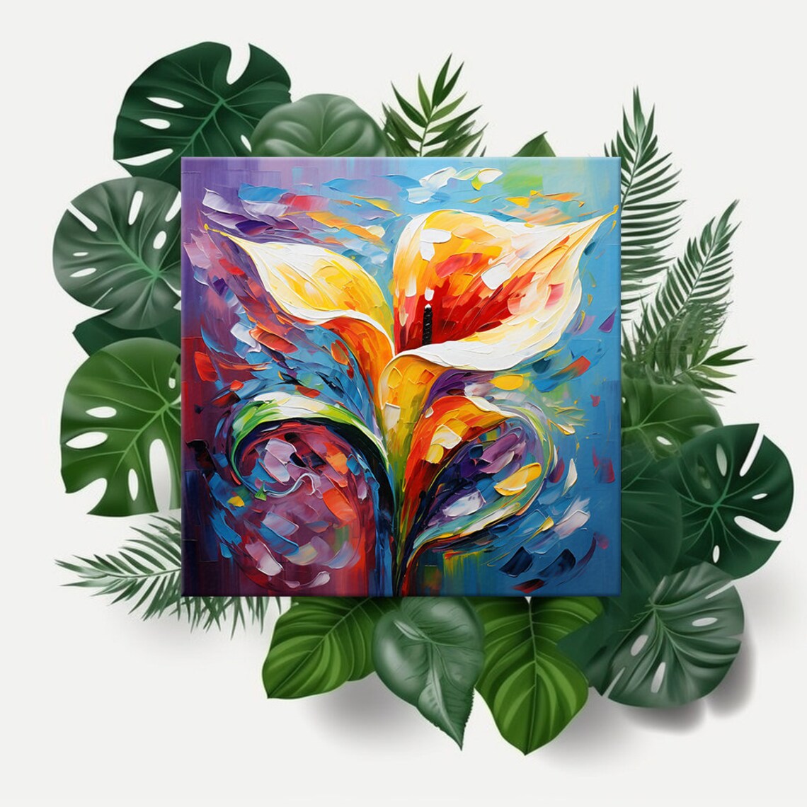 Abstract Calla Lily Impasto Oil Painting Vibrant Floral Poster - Image 2
