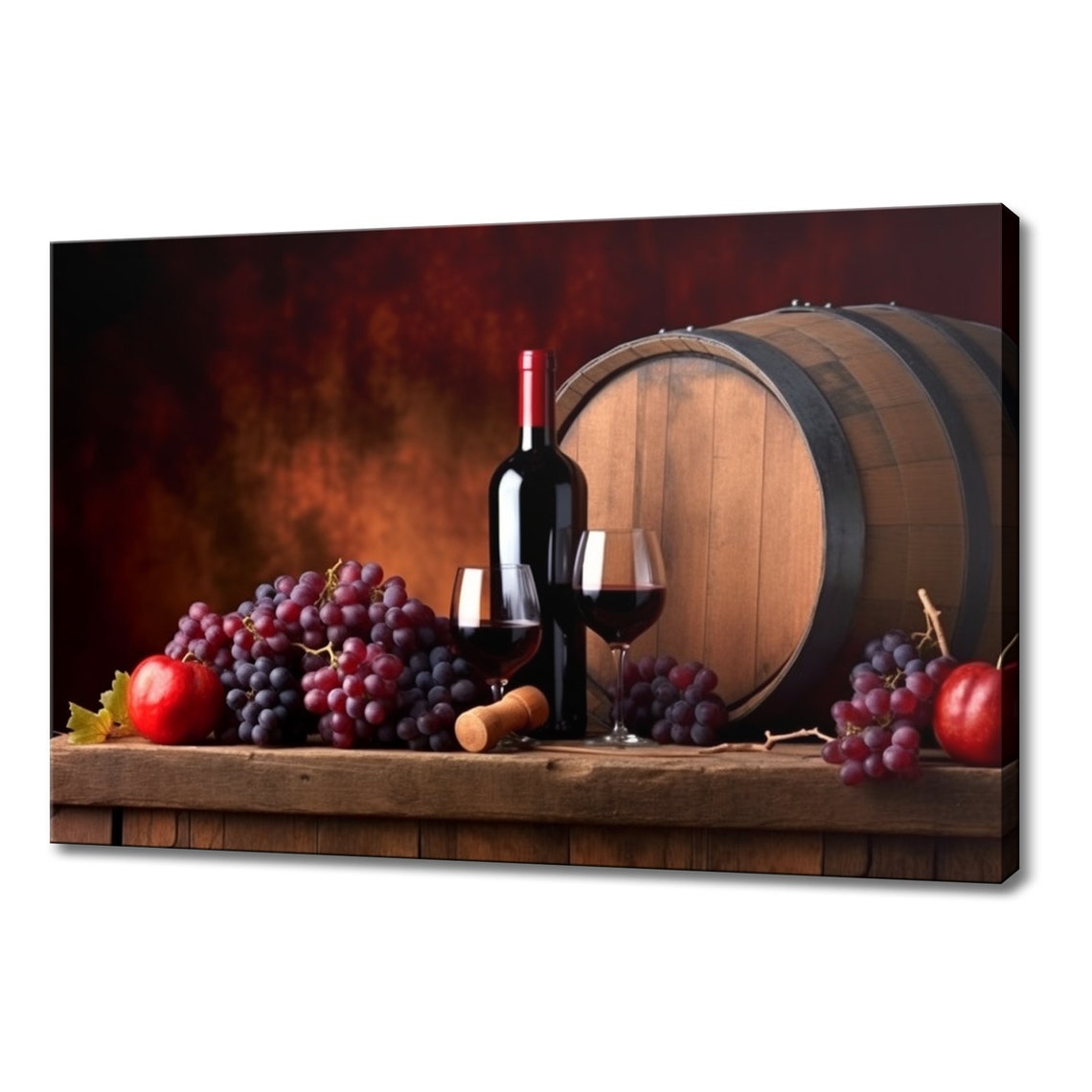 Red Wine Oak Barrel Grapes Still Life Warm Vintage Cellar Poster