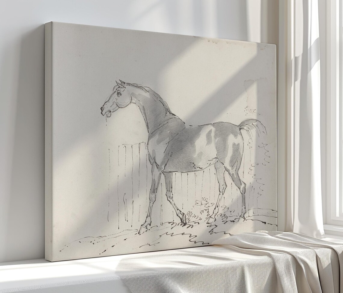 Elegant Standing Horse Pencil Sketch Minimalist Equine Art Print