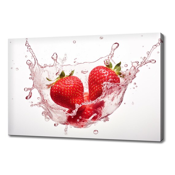 Strawberries Fruits Splashing In Water Print Fruits Lover Gift Kitchen Restaurant Wall Art Print Colourful Fruits Wall Decor