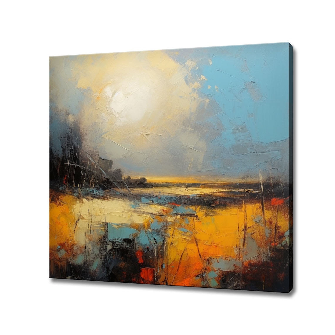 Golden Abstract Fields Under Pale Sun Minimal Oil Painting Wall Art