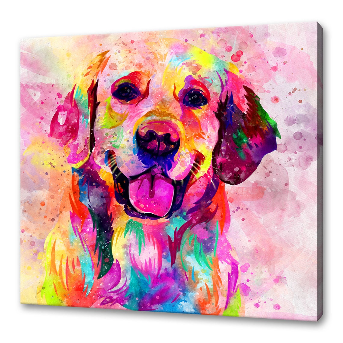 Happy Golden Retriever Watercolour Splash Dog Portrait Poster